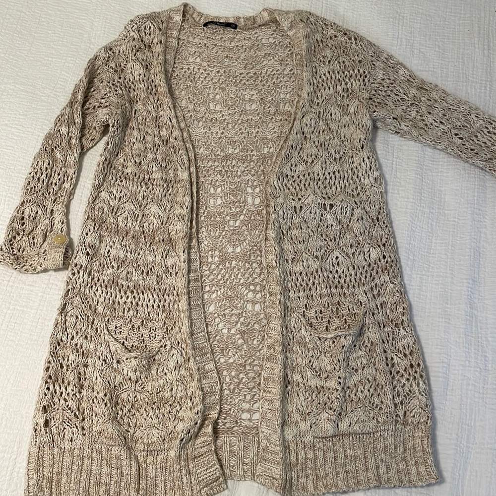 Tan and cream knit cardigan